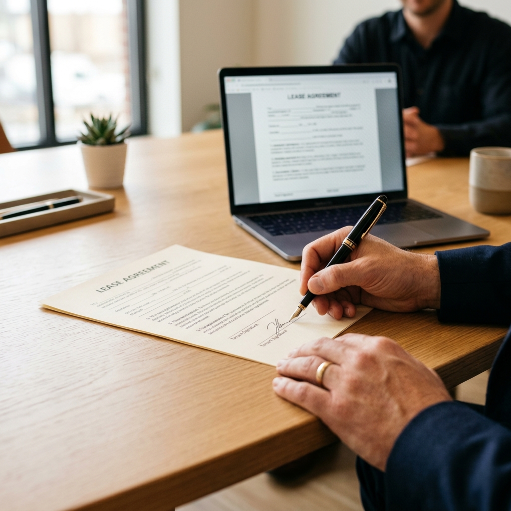 Lease signing on a modern desk