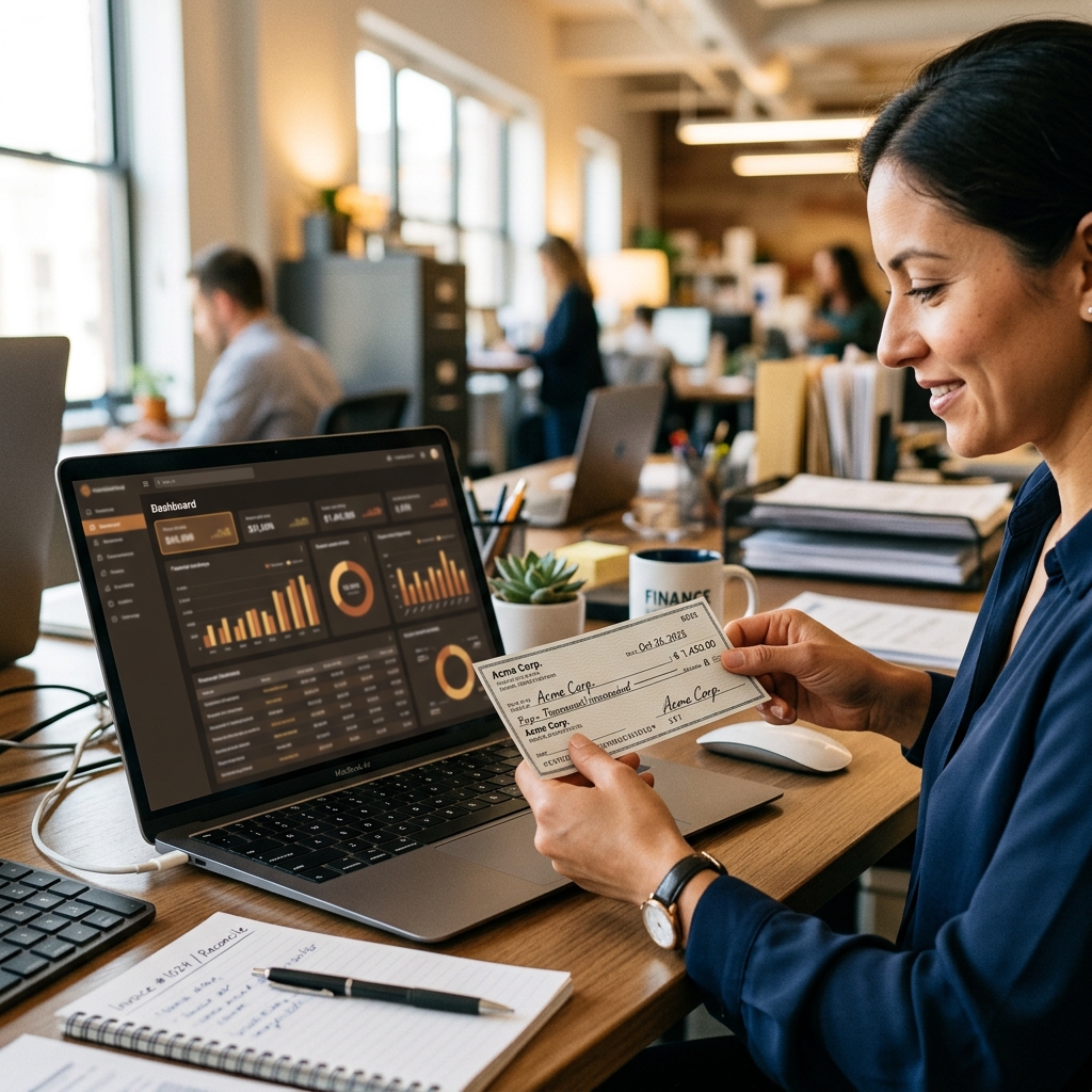 Payment processing at an office desk