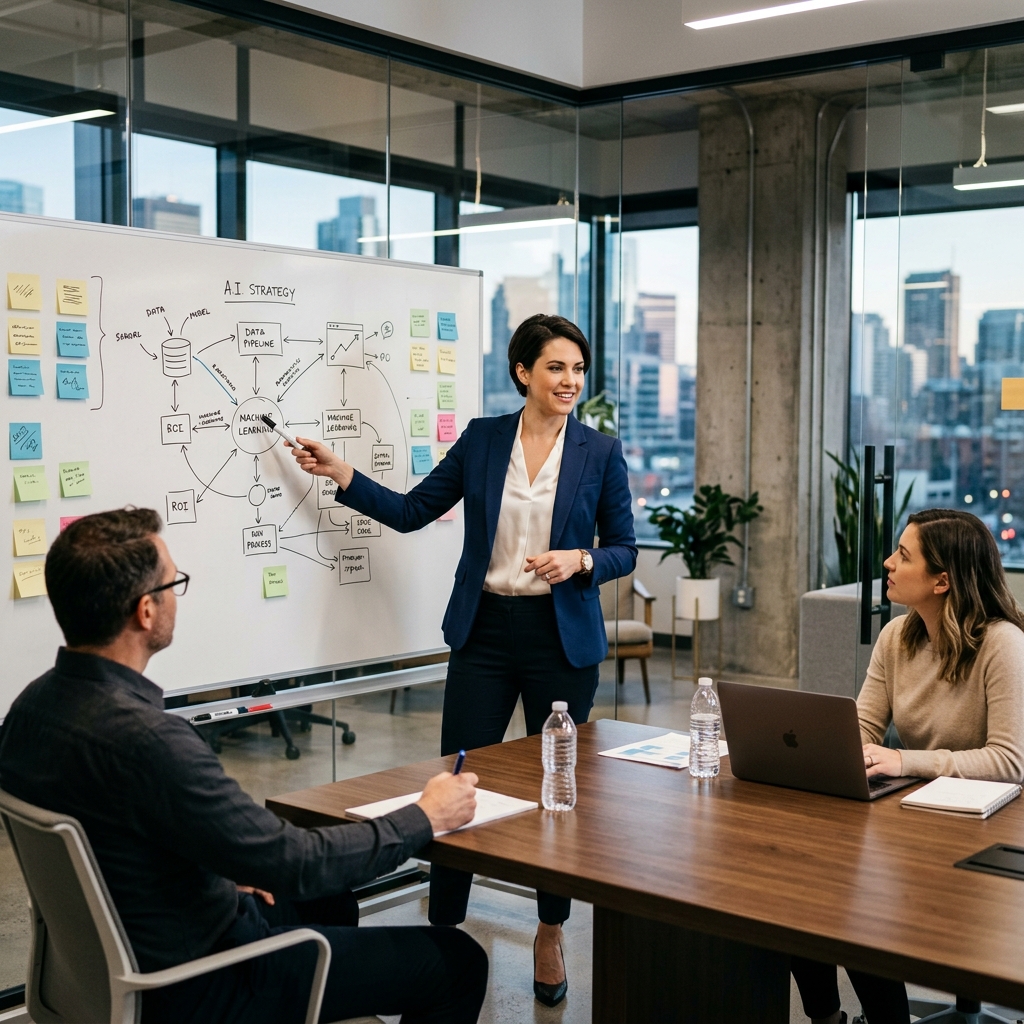 Executive workshop with whiteboard presentation